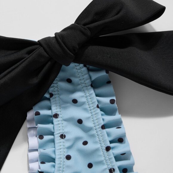 [NWT]  Asymmetrical Neck Polka Dot Bowknot One Piece Swimsuit  SIZE S - Picture 12 of 14